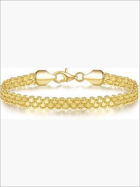 14K Gold Plated Mesh Chain Bracelet with Lobster Claw Clasp